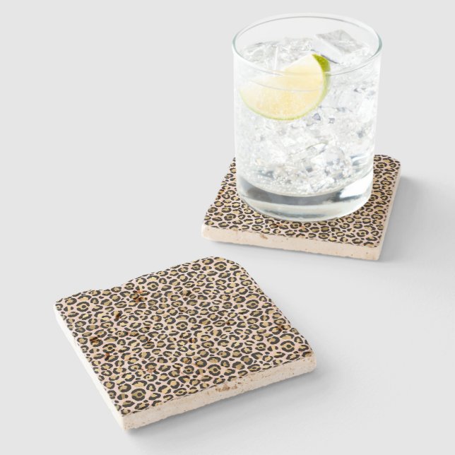 Blush Pink Gold Black Leopard Print Stone Coaster (Side)