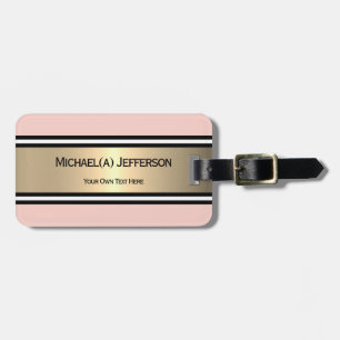 Blush Pink Gold Black White Stripe Modern Chic Luggage Tag