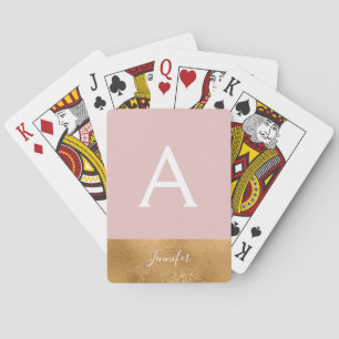 Blush Pink Gold Bling Luxury Sparkle Monogram Playing Cards