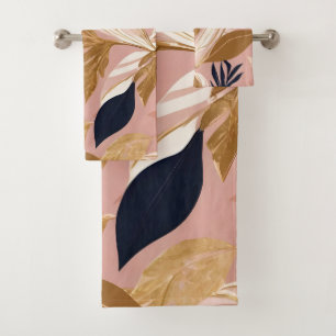 Blush Pink Gold Boho Leaves Modern Collection Bath Towel Set