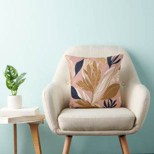 Blush Pink Gold Boho Leaves Modern Collection Cushion