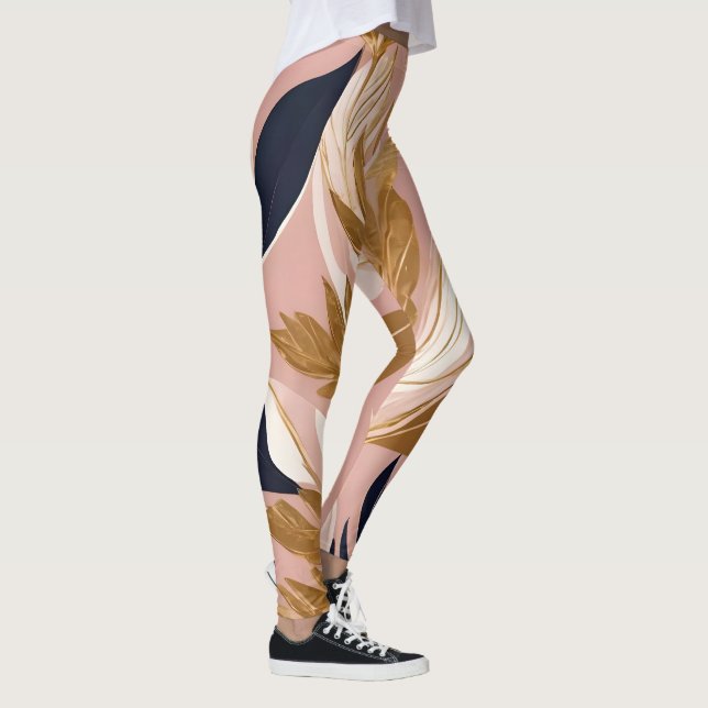 Blush Pink Gold Boho Leaves Modern Collection Leggings (Right)