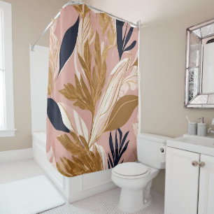 Blush Pink Gold Boho Leaves Modern Collection Shower Curtain