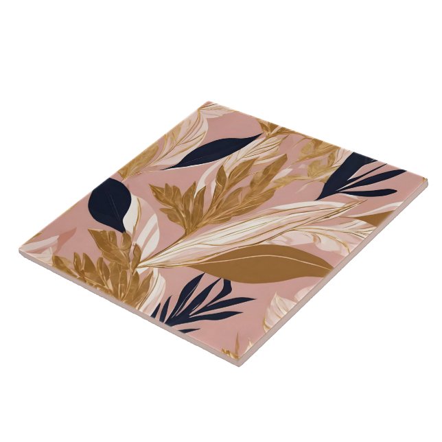 Blush Pink Gold Boho Leaves Modern Collection Tile (Side)