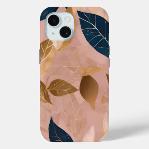 Blush Pink Gold Boho Leaves Popular Collection iPhone 15 Case