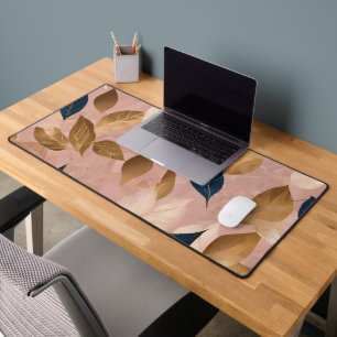 Blush Pink Gold Boho Leaves Popular Collection Desk Mat