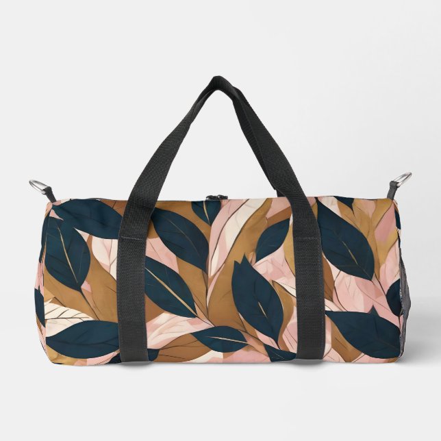 Blush Pink Gold Boho Leaves Trendy Collection Duffle Bag (Front)