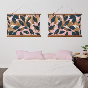 Blush Pink Gold Boho Leaves Trendy Collection Hanging Tapestry