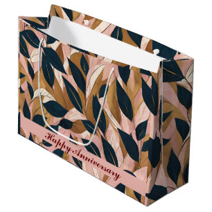 Blush Pink Gold Boho Leaves Trendy Collection Large Gift Bag