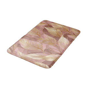 Blush Pink Gold Boho Modern Leaves Collection Bath Mat