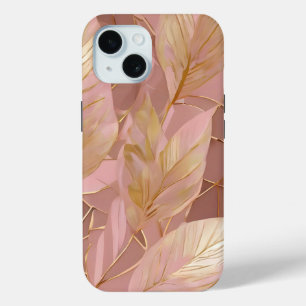 Blush Pink Gold Boho Modern Leaves Collection iPhone 15 Case