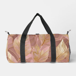 Blush Pink Gold Boho Modern Leaves Collection Duffle Bag