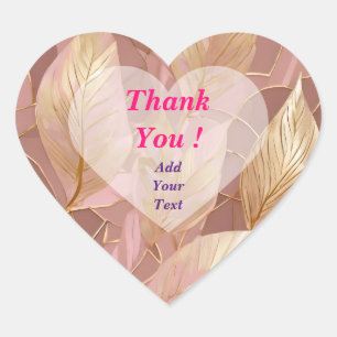 Blush Pink Gold Boho Modern Leaves Collection Heart Sticker