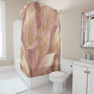 Blush Pink Gold Boho Modern Leaves Collection Shower Curtain