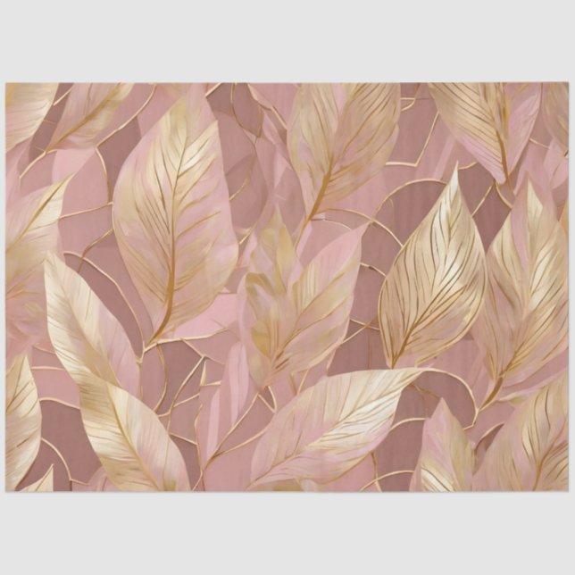 Blush Pink Gold Boho Modern Leaves Collection Tissue Paper (Front)