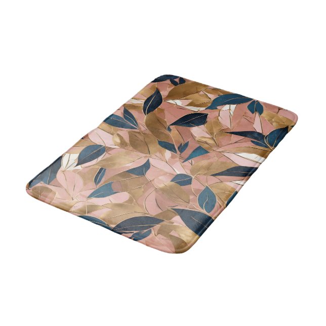 Blush Pink Gold Boho Popular Leaves Collection Bath Mat (Angled)