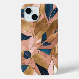 Blush Pink Gold Boho Popular Leaves Collection iPhone 15 Case