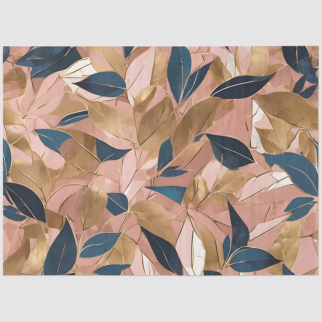 Blush Pink Gold Boho Popular Leaves Collection Tissue Paper (Front)