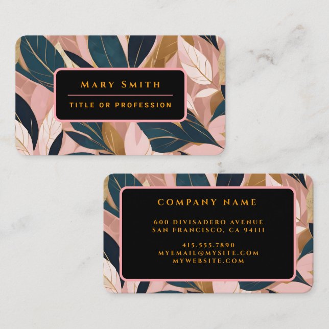 Blush Pink Gold Boho Trendy Leaves Collection Business Card (Front/Back)