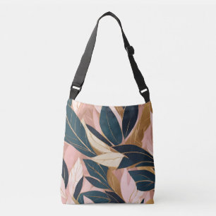 Blush Pink Gold Boho Trendy Leaves Collection Crossbody Bag