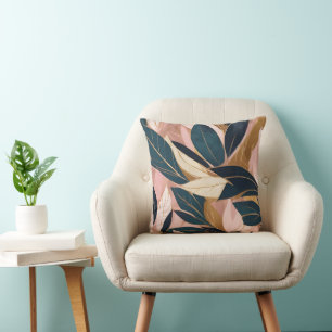 Blush Pink Gold Boho Trendy Leaves Collection Cushion