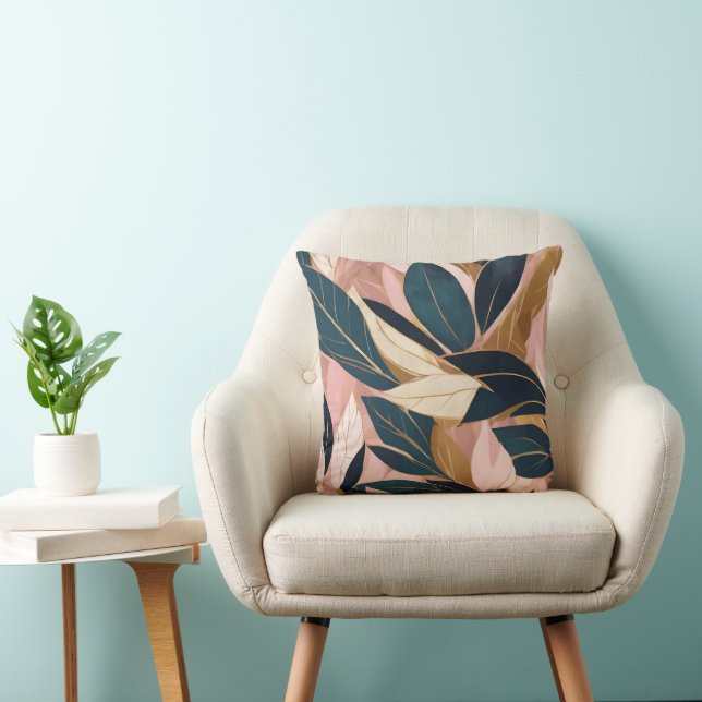 Blush Pink Gold Boho Trendy Leaves Collection Cushion (Chair)