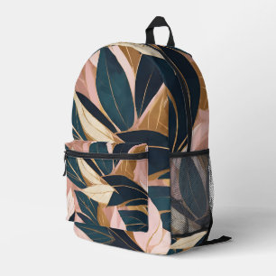 Blush Pink Gold Boho Trendy Leaves Collection Printed Backpack