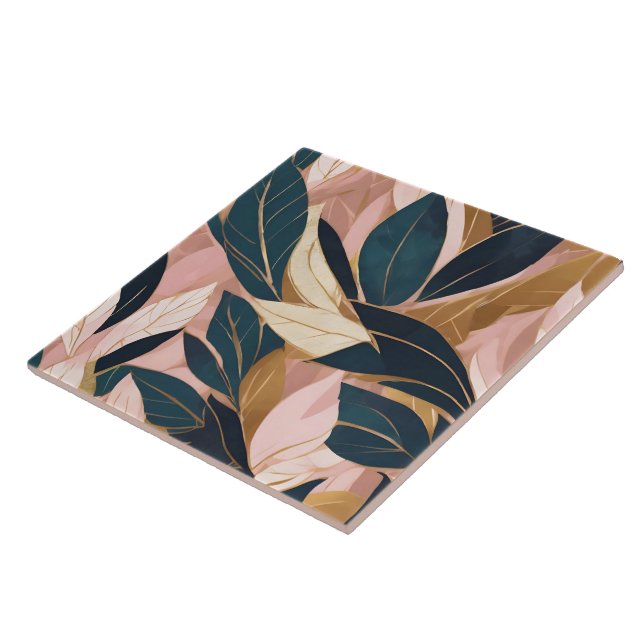 Blush Pink Gold Boho Trendy Leaves Collection Tile (Side)