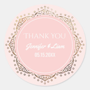 Blush Pink Gold Boho Wedding   Thank You Favour Classic Round Sticker