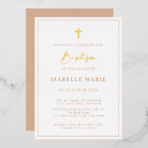 Blush Pink & Gold Boy Baptism Foil Invitation