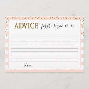 Blush Pink Gold Bride Bridal Shower Custom Wedding Advice Card