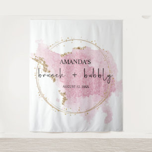 Blush Pink Gold Brunch and Bubbly Photo Backdrop Tapestry
