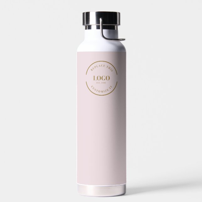 Blush Pink Gold Business Logo QR code Water Bottle (Left)