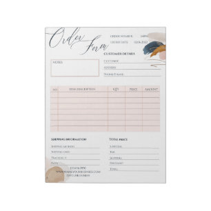 Blush Pink & Gold Business Order Form Notepad