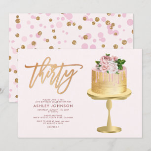 Blush Pink & Gold Cake Confetti30th Birthday Party Invitation