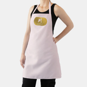 Blush Pink Gold Chic Feminine Monogram Initial Apron