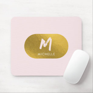 Blush Pink Gold Chic Feminine Monogram Initial Mouse Mat