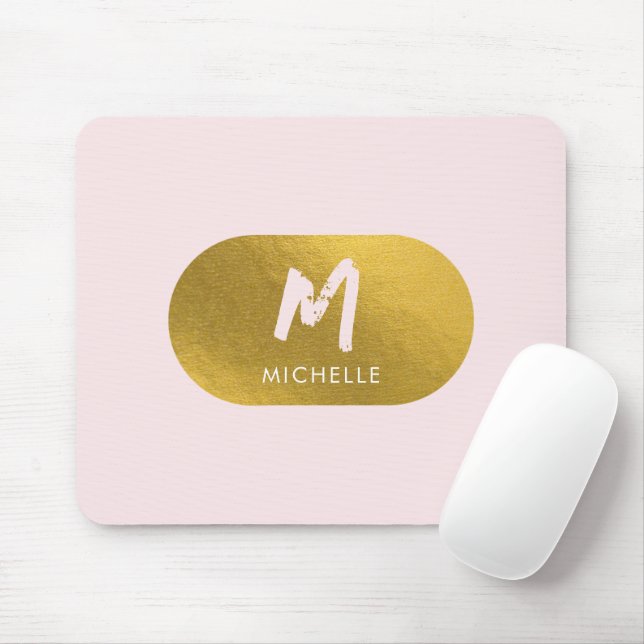 Blush Pink Gold Chic Feminine Monogram Initial Mouse Mat (With Mouse)