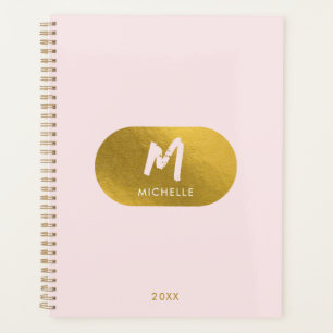 Blush Pink Gold Chic Feminine Monogram Initial Planner