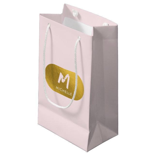 Blush Pink Gold Chic Feminine Monogram Initial  Small Gift Bag (Front Angled)
