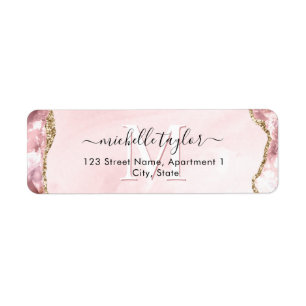 Blush Pink Gold Chic Glitter Gold Agate Monogram