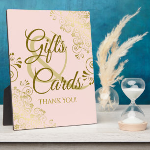 Blush Pink & Gold Chic Wedding Gifts & Cards Sign Plaque