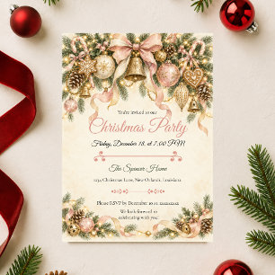 Blush Pink & Gold Christmas Party Invitation