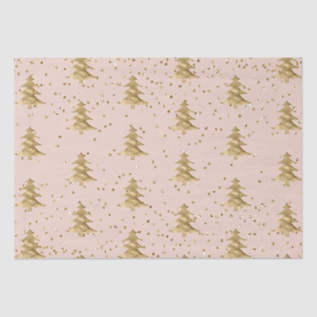 Blush Pink Gold Christmas Tree Stripes Sparkle Tissue Paper (Front)