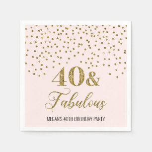 Blush Pink Gold Confetti 40 & Fabulous Napkin
