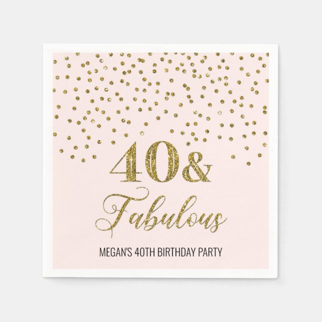 Blush Pink Gold Confetti 40 & Fabulous Napkin (Front)