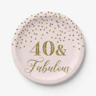 Blush Pink Gold Confetti 40th Birthday Party Paper Plate
