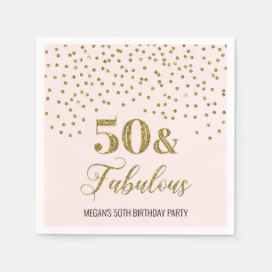 Blush Pink Gold Confetti 50 & Fabulous Napkin