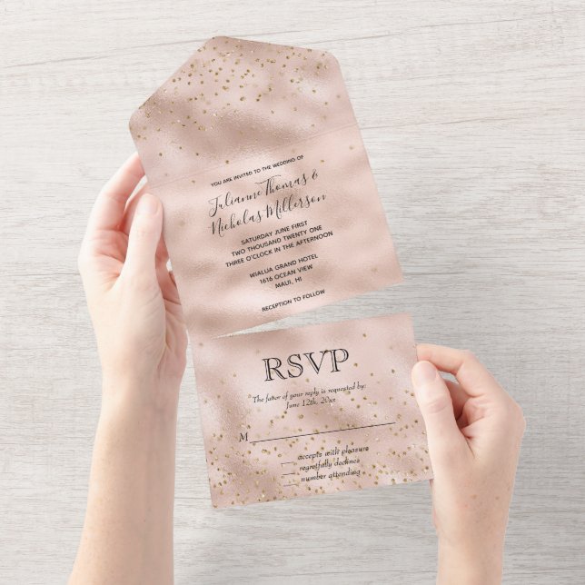 Blush Pink Gold Confetti   All In One Invitation (Tearaway)