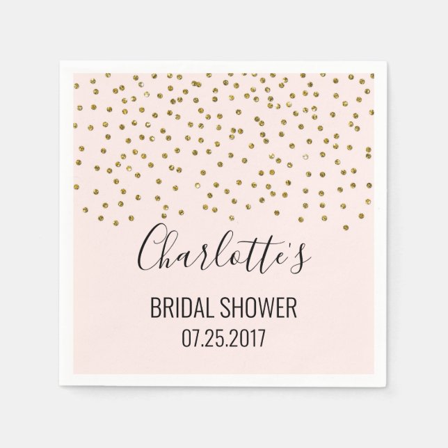 Blush Pink Gold Confetti Bridal Shower Napkin (Front)